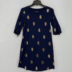 Lilly Pulitzer‎ XS Navy Gold Foil Fish Print Tunic Dress Pima Cotton Nautical